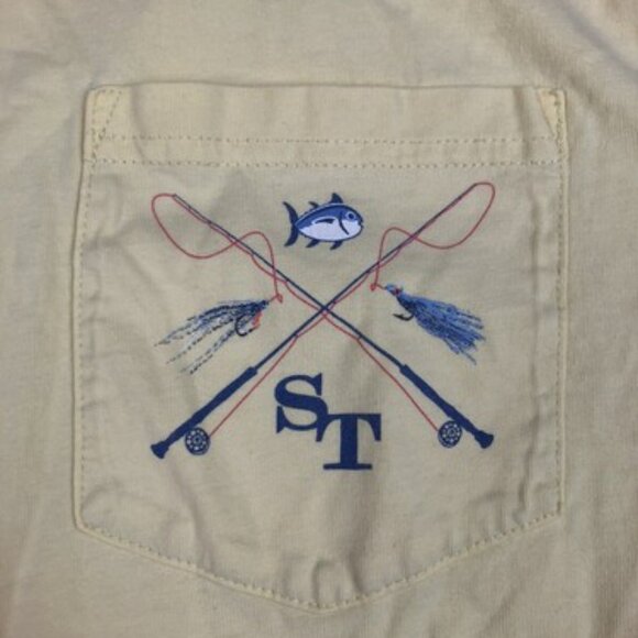 Southern Tide Yellow Pocket T-Shirt Sz Small S Frat Preppy Fishing Flipjack - Picture 2 of 9
